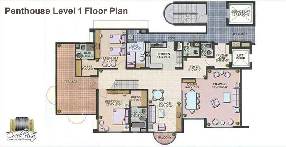 Creek Vista Apartments 9 Penthouse Level 1 Floor Plan Creek Vista Apartments Dha Phase 8 Karachi